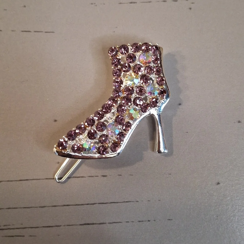 Purple Rhinestone High Heel Barette